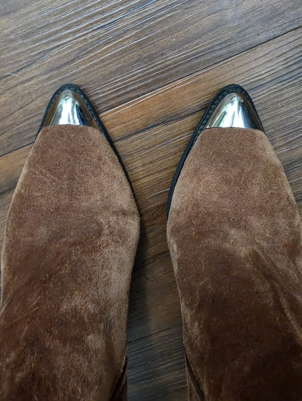topshop brown suede western thigh high boots pointed toe Metal cap toe 8